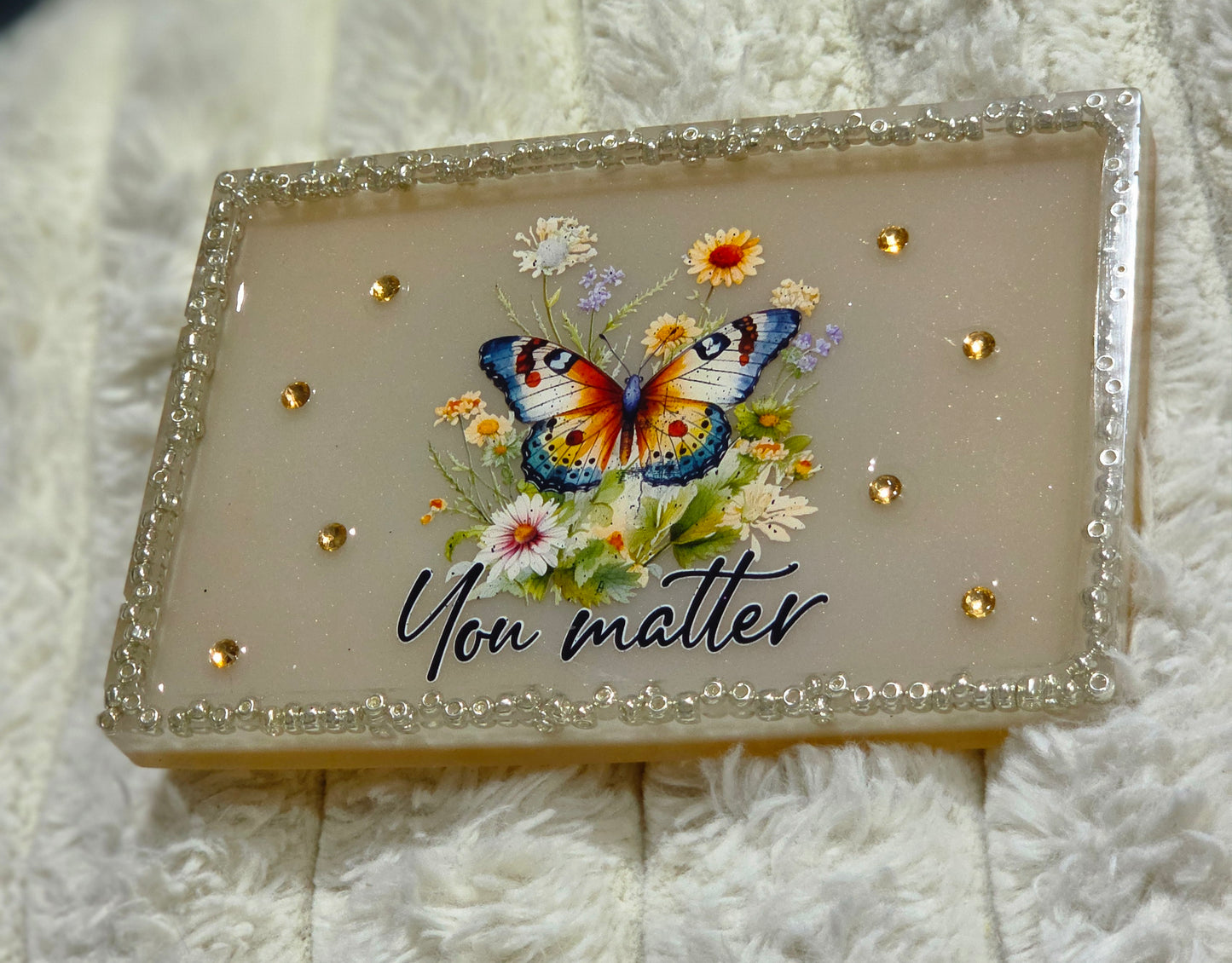 "You matter" rectangular butterfly gem-studded tray
