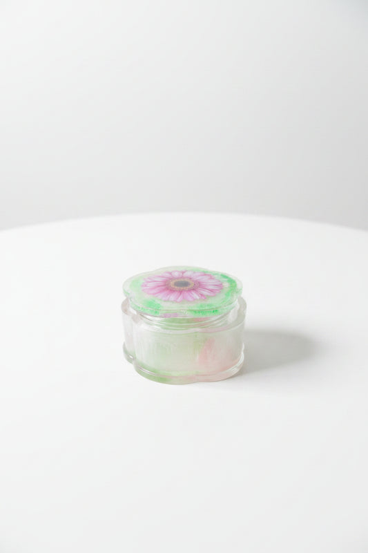 Pink & Green Swirl Handcrafted Resin Flower Shaped Stash Jar