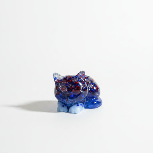 Red, White & Blue Handcrafted Beaded Resin Cat Tealight Holder