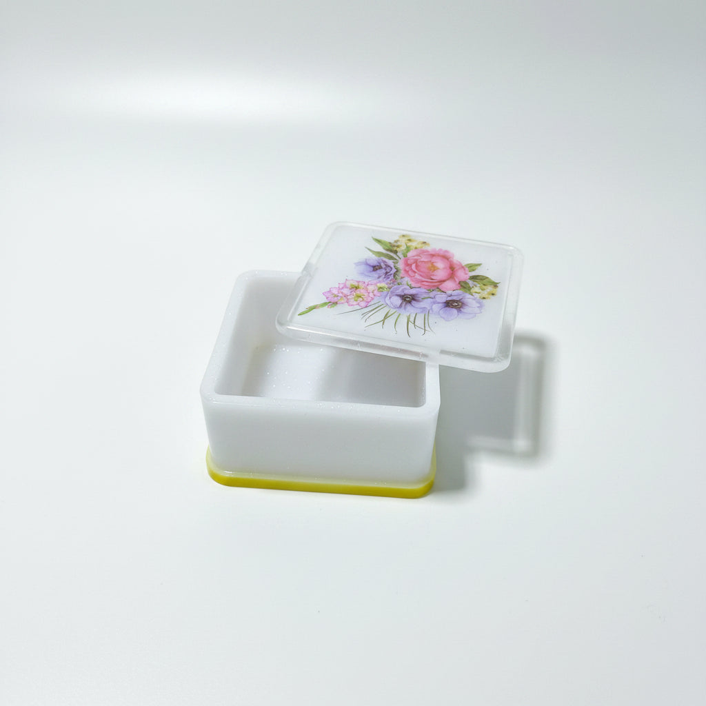 White Resin Stash Box with Floral Design on Lid