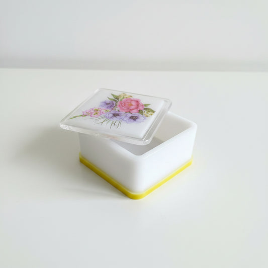 White Resin Stash Box with Floral Design on Lid