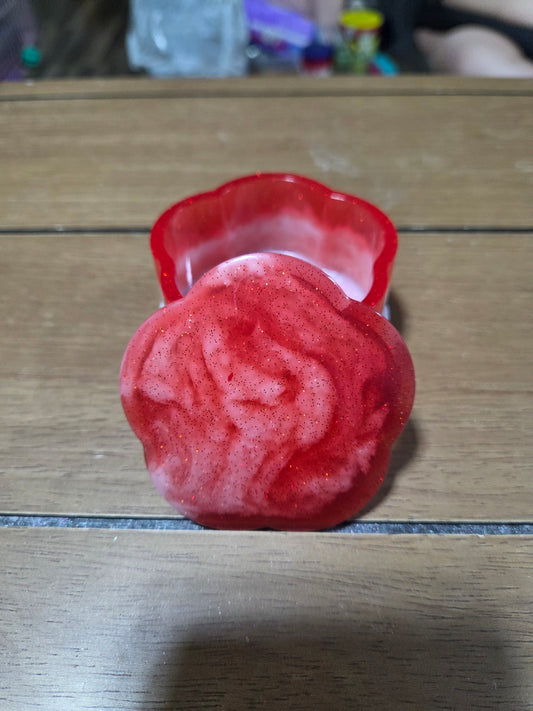 Handcrafted Resin Red White & Blue Flower Shaped Stash Jar