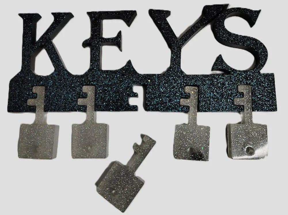 **Handcrafted Black with Blue Glitter "KEYS" Resin Key Rack - Silver Glitter Key Holder Decor | Crazy Chaotic Crafter**