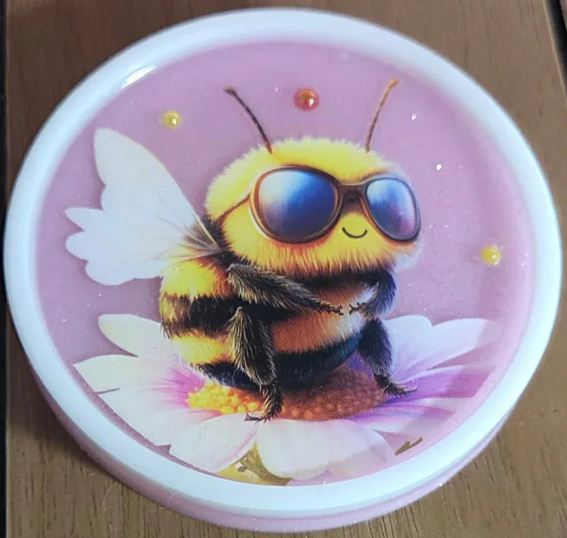 **Handcrafted Bumblebee Resin Coaster - Cool Bee with Sunglasses Art | Whimsical Summer Garden Decor by Crazy Chaotic Crafter**