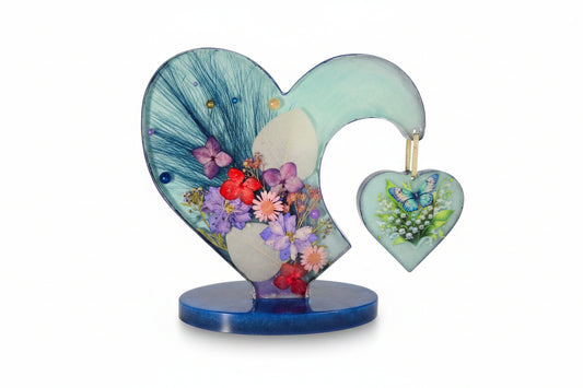 *Handcrafted Floral Heart Resin Sculpture with Dangling Butterfly Charm – Real Dried Flower Art | Botanical Whimsy Home Decor | Crazy Chaotic Crafter*