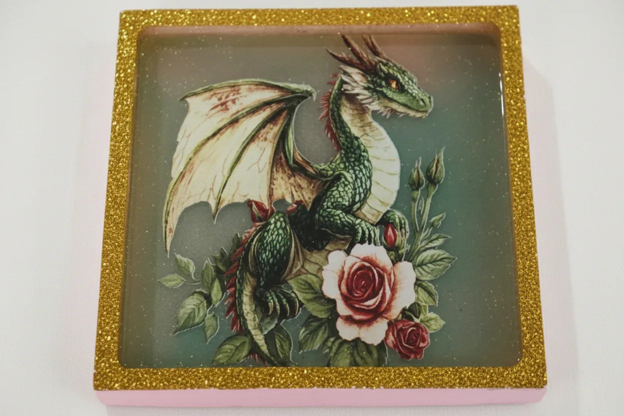 **Handcrafted Green Rose Dragon Resin Plaque - Enchanted Forest Fantasy Decor | Crazy Chaotic Crafter**