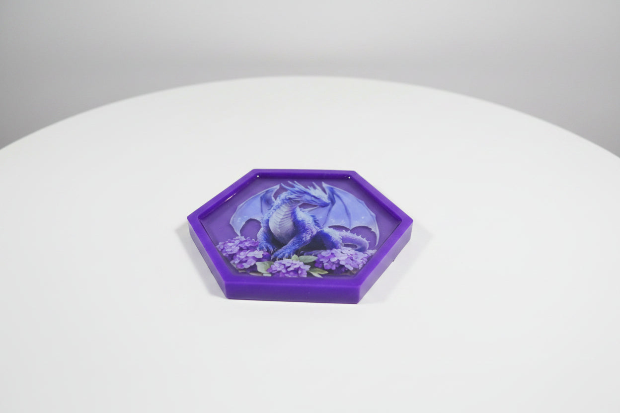 Hexagon Purple Dragon on Purple Trinket Tray or Wall Decor