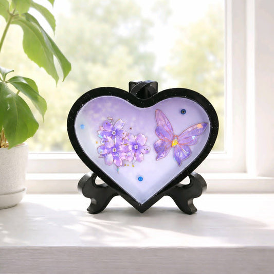 *Handcrafted Lavender Butterfly & Blossom Resin Heart Plaque with Matching Trinket Jar – 2-Piece Purple Art Set | Whimsical Gift for Her | Crazy Chaotic Crafter*