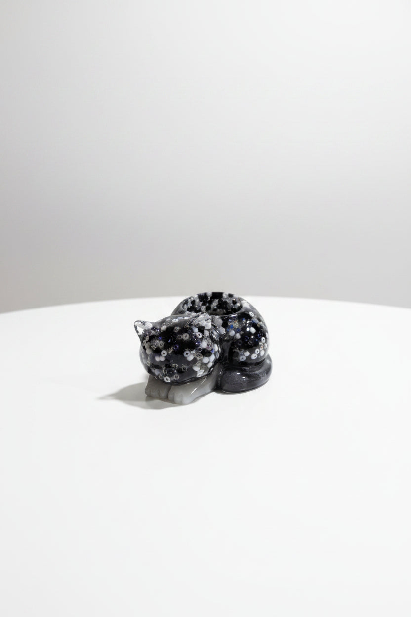 Black and White Beaded Resin Cat Tealight Holder