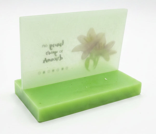 Handcrafted Resin Plaque with Lily Flowers Green base and "Hang on to your dreams" quote