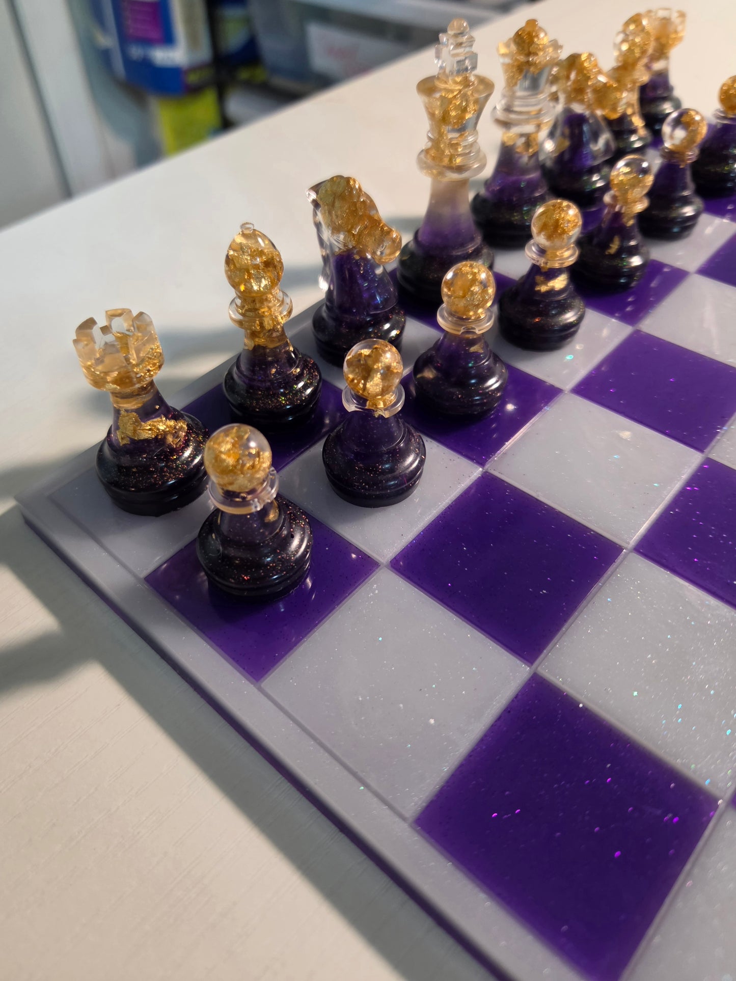 Purple & White Chess Board
