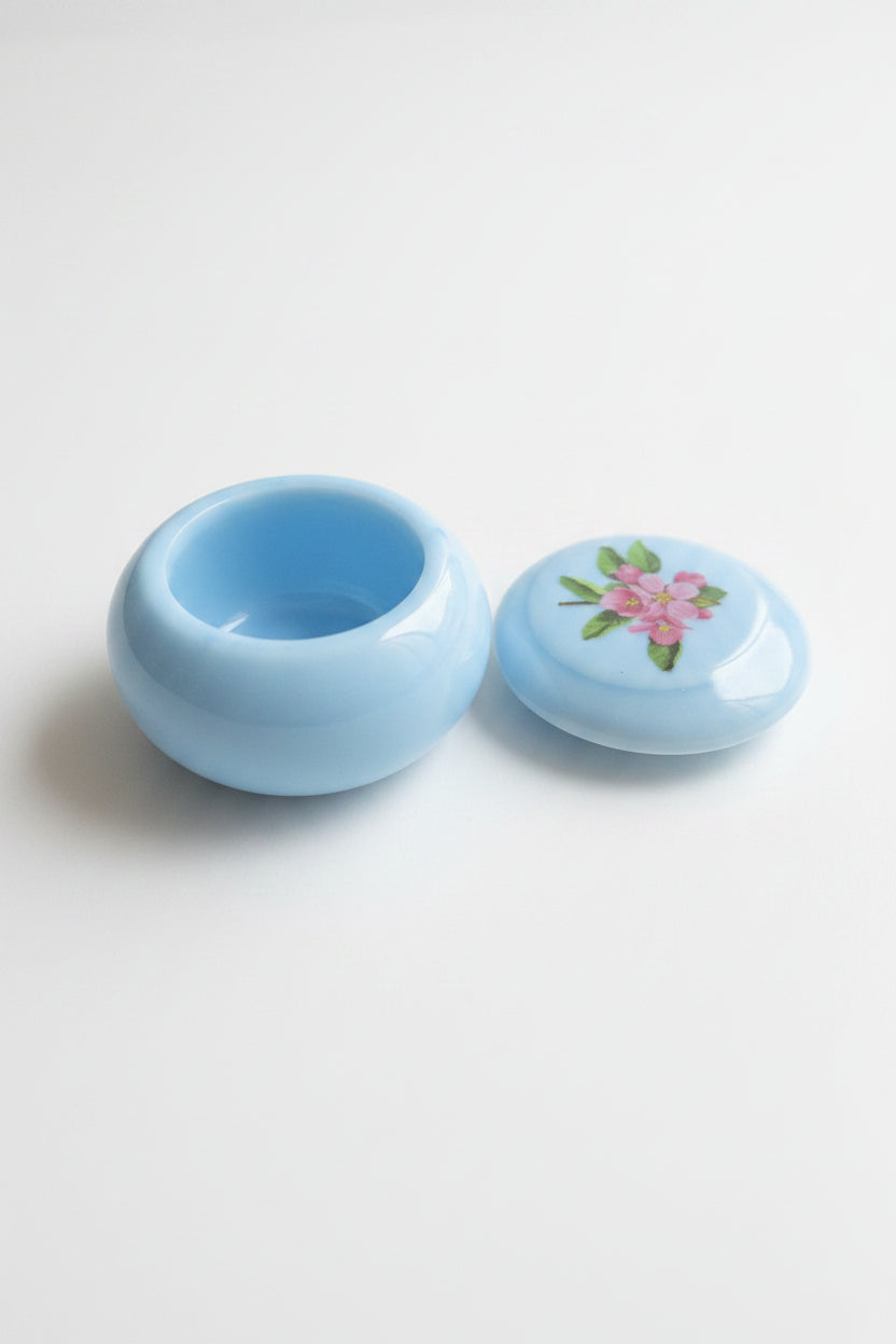 Handcrafted Baby Blue Resin Bubble Jar with Floral Design on Lid