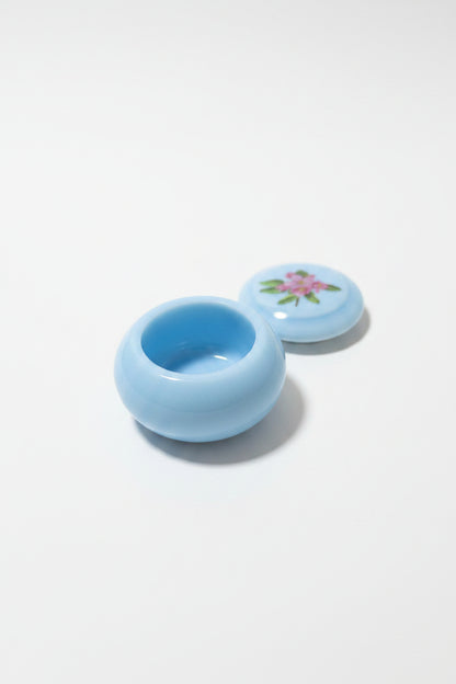 Handcrafted Baby Blue Resin Bubble Jar with Floral Design on Lid