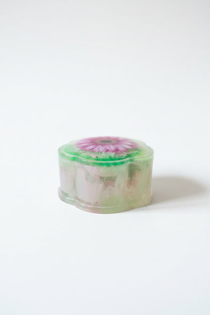 Pink & Green Swirl Handcrafted Resin Flower Shaped Stash Jar