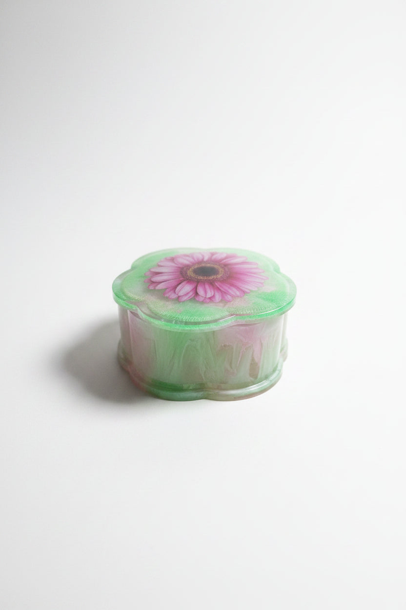 Pink & Green Swirl Handcrafted Resin Flower Shaped Stash Jar