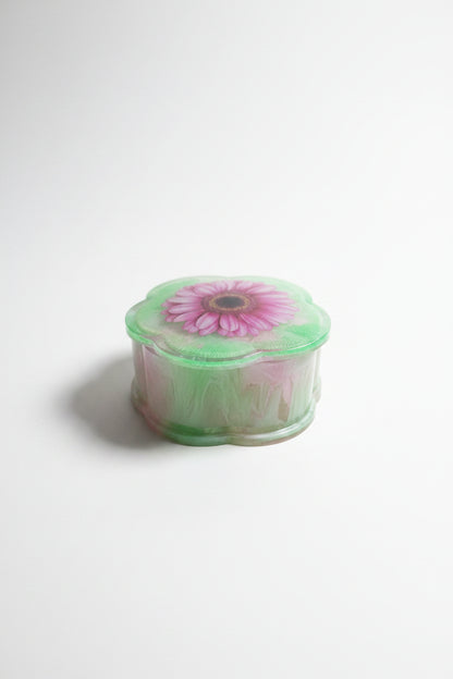 Pink & Green Swirl Handcrafted Resin Flower Shaped Stash Jar