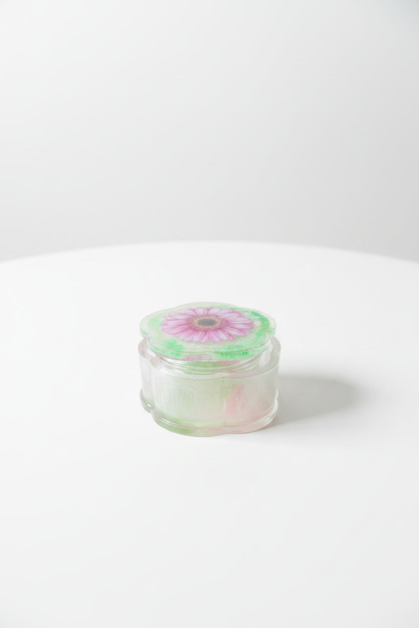 Pink & Green Swirl Handcrafted Resin Flower Shaped Stash Jar