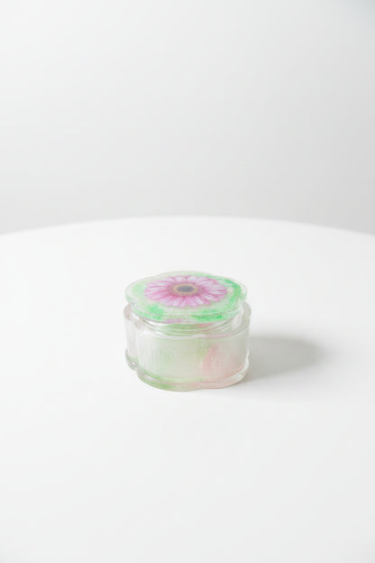 Pink & Green Swirl Handcrafted Resin Flower Shaped Stash Jar