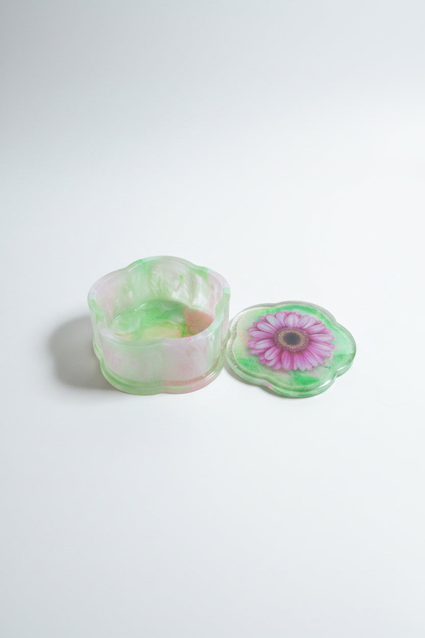 Pink & Green Swirl Handcrafted Resin Flower Shaped Stash Jar