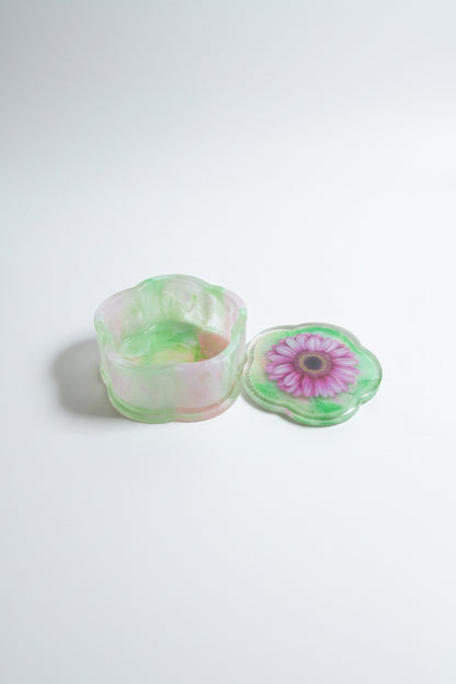 Pink & Green Swirl Handcrafted Resin Flower Shaped Stash Jar