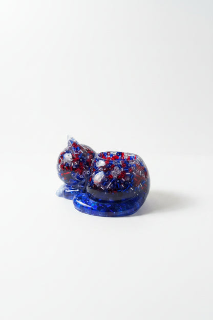 Red, White & Blue Handcrafted Beaded Resin Cat Tealight Holder