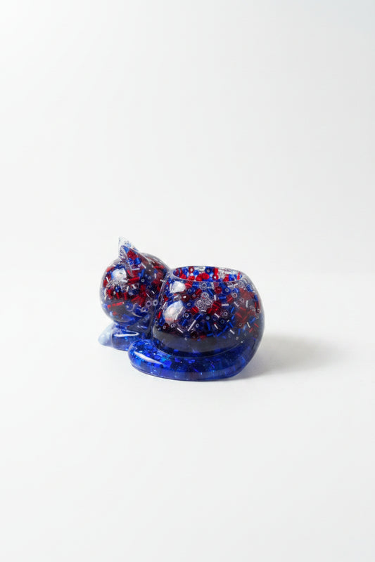 Red, White & Blue Handcrafted Beaded Resin Cat Tealight Holder