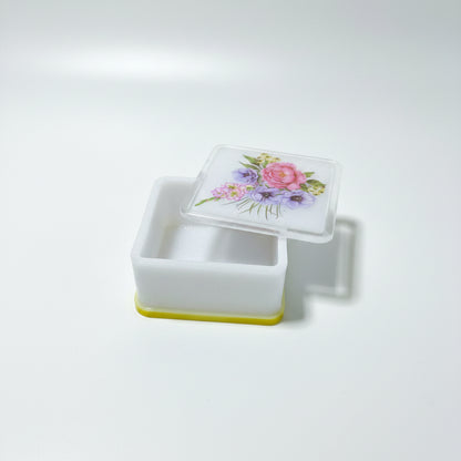 White Resin Stash Box with Floral Design on Lid