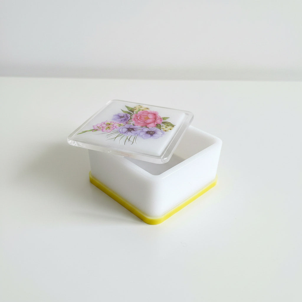 White Resin Stash Box with Floral Design on Lid
