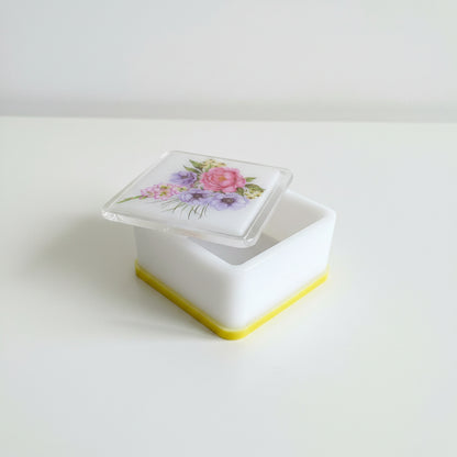 White Resin Stash Box with Floral Design on Lid