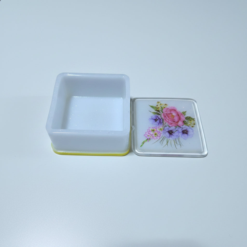 White Resin Stash Box with Floral Design on Lid