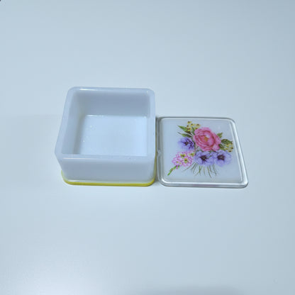 White Resin Stash Box with Floral Design on Lid