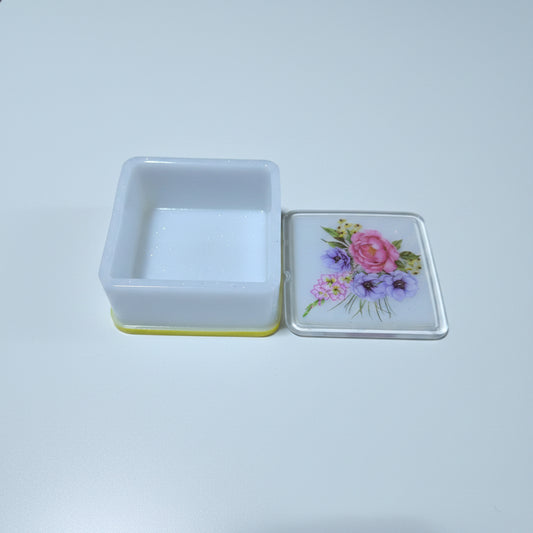White Resin Stash Box with Floral Design on Lid