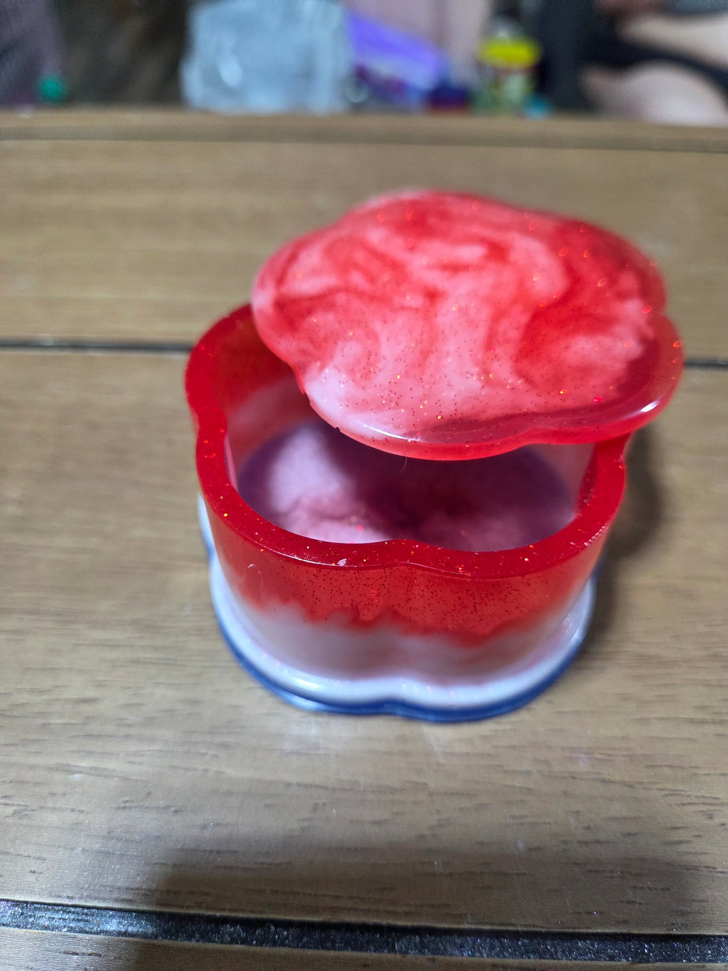 Handcrafted Resin Red White & Blue Flower Shaped Stash Jar