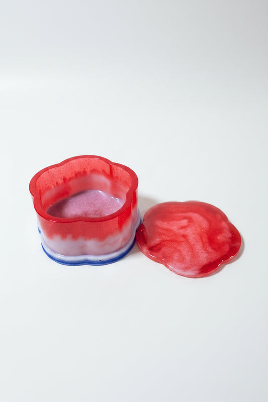 Handcrafted Resin Red White & Blue Flower Shaped Stash Jar