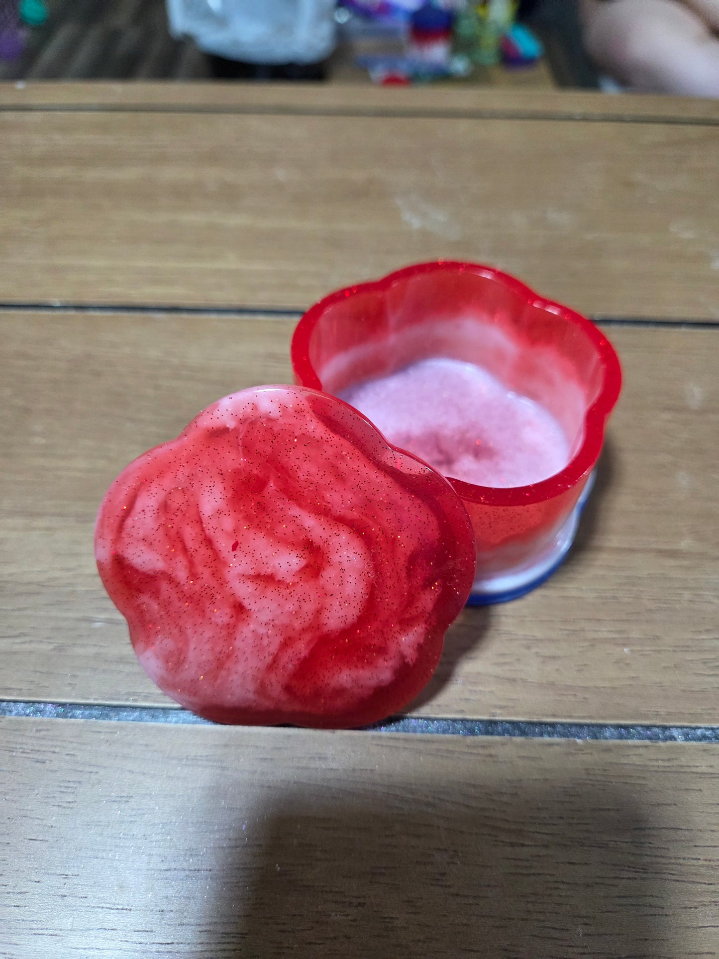Handcrafted Resin Red White & Blue Flower Shaped Stash Jar