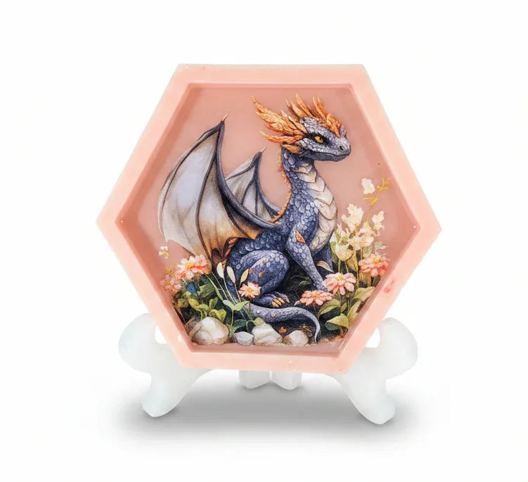 **Handcrafted Black & Amber Dragon Resin Hexagon Plaque - Wildflower Fantasy Art | Crazy Chaotic Crafter**