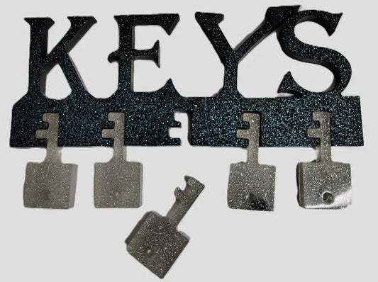 **Handcrafted Black with Blue Glitter "KEYS" Resin Key Rack - Silver Glitter Key Holder Decor | Crazy Chaotic Crafter**