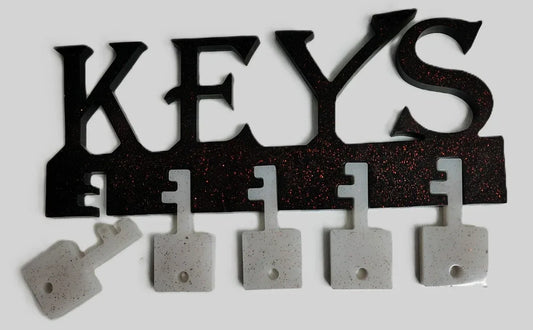 **Handcrafted Black with Red Glitter and Gray "KEYS" Resin Key Rack - Neutral Entryway Organization | Crazy Chaotic Crafter**