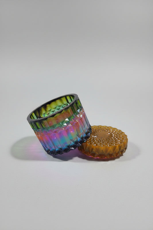 Multicolor Faceted Glass Trinket Box | Decorative Rainbow Storage Jar