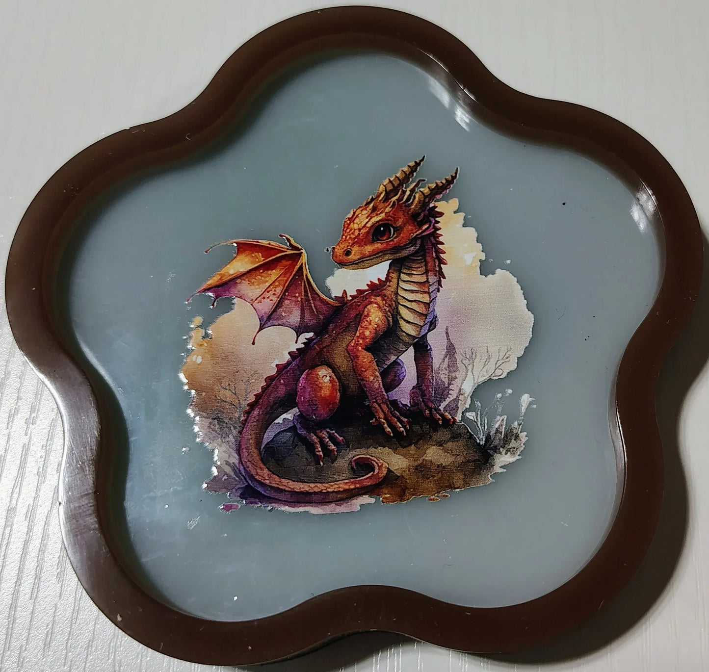 Dragons on Flower Shaped Trays/Wall Art