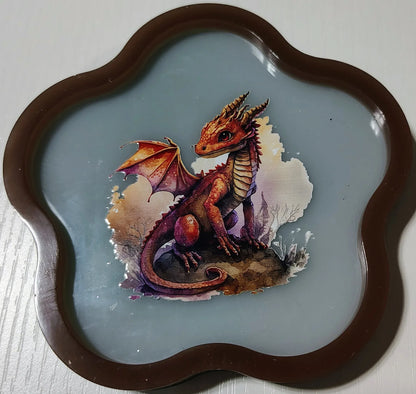 Dragons on Flower Shaped Trays/Wall Art