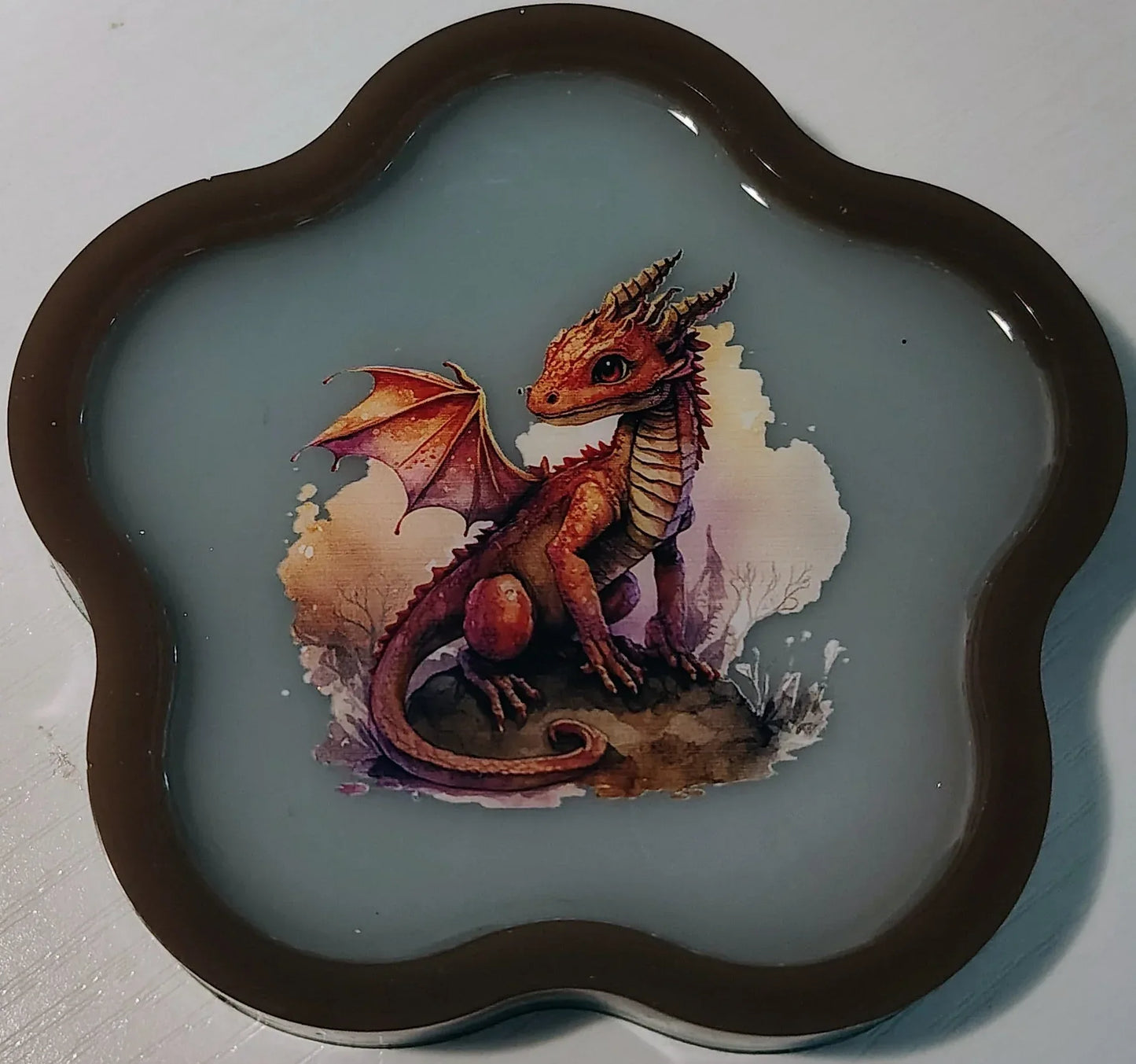 Dragons on Flower Shaped Trays/Wall Art