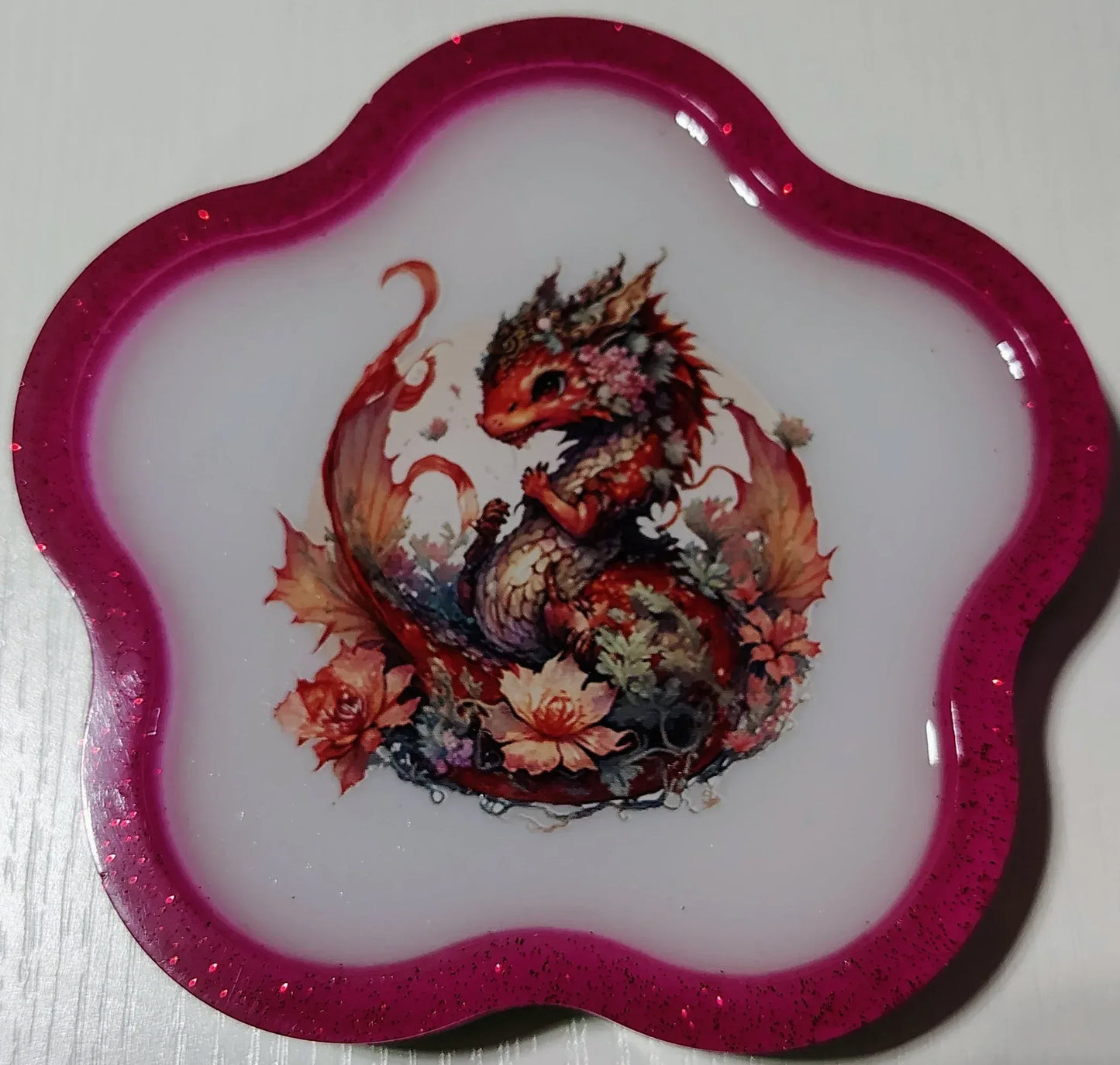 Dragons on Flower Shaped Trays/Wall Art
