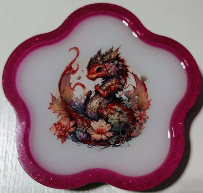 Dragons on Flower Shaped Trays/Wall Art