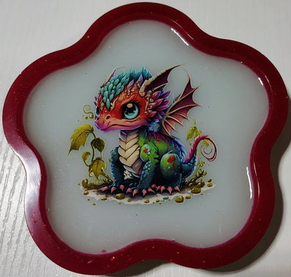 Dragons on Flower Shaped Trays/Wall Art