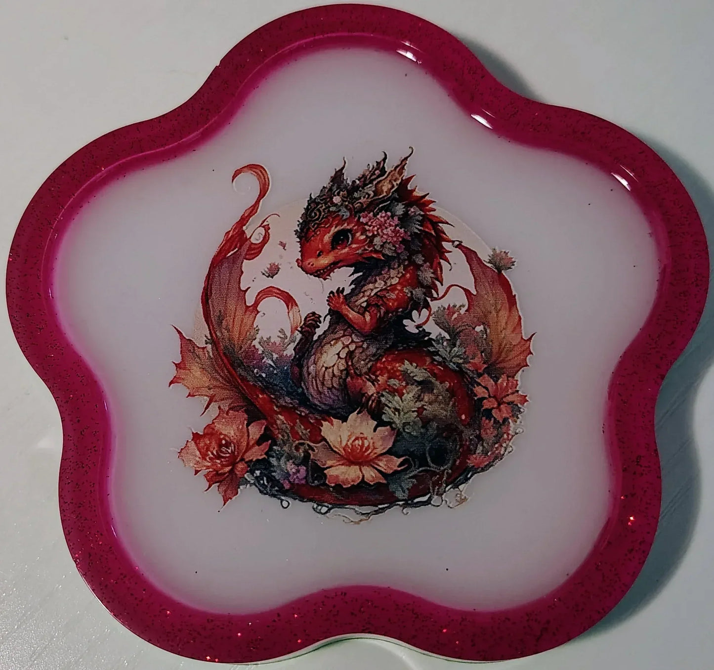 Dragons on Flower Shaped Trays/Wall Art