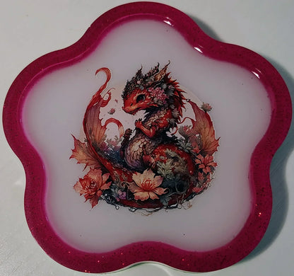 Dragons on Flower Shaped Trays/Wall Art