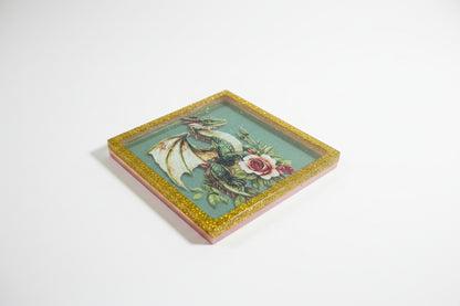 **Handcrafted Green Rose Dragon Resin Plaque - Enchanted Forest Fantasy Decor | Crazy Chaotic Crafter**