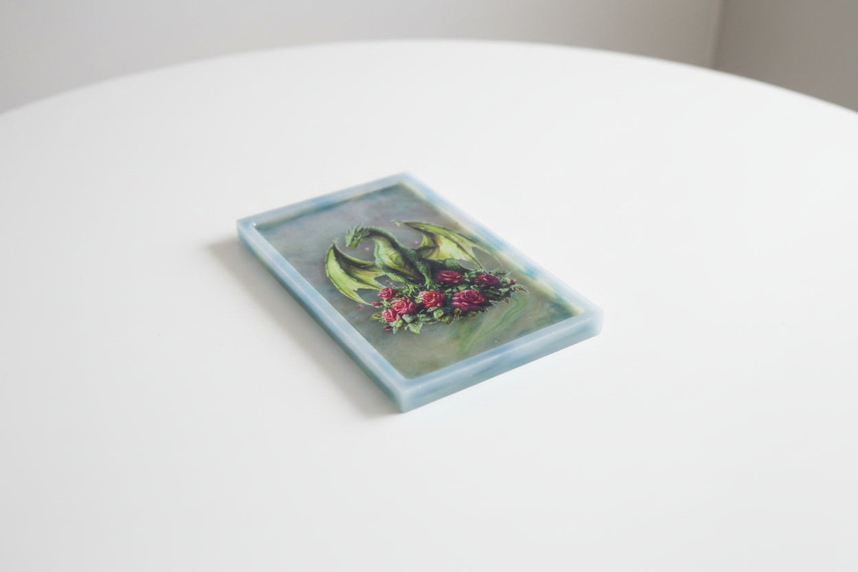**Handcrafted Green Dragon & Roses Resin Wall Plaque - Fantasy Art Decor Tray | Crazy Chaotic Crafter**