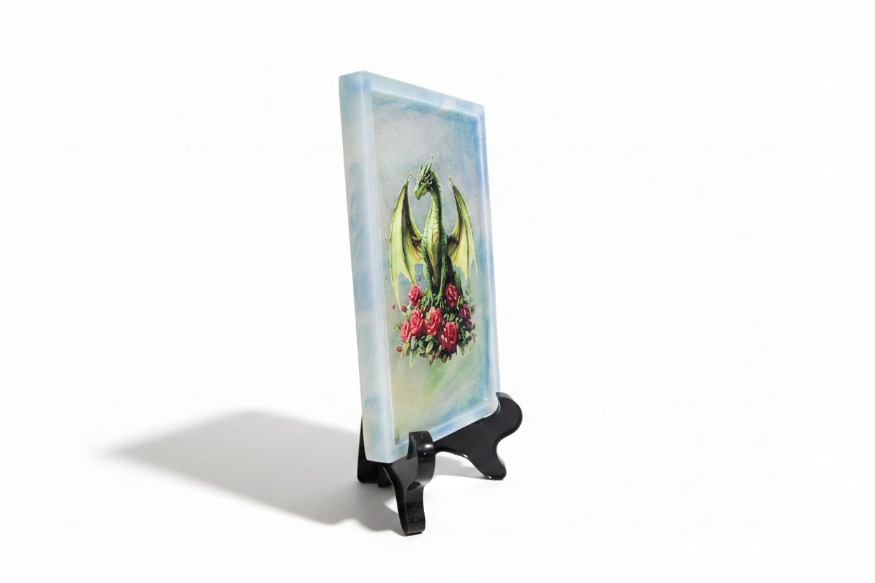 **Handcrafted Green Dragon & Roses Resin Wall Plaque - Fantasy Art Decor Tray | Crazy Chaotic Crafter**